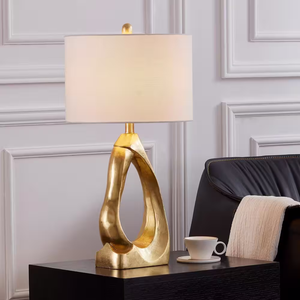 KAWOTI 26.5 in. Modern Distressed Gold Table Lamp with Fabric Lamp Shade
