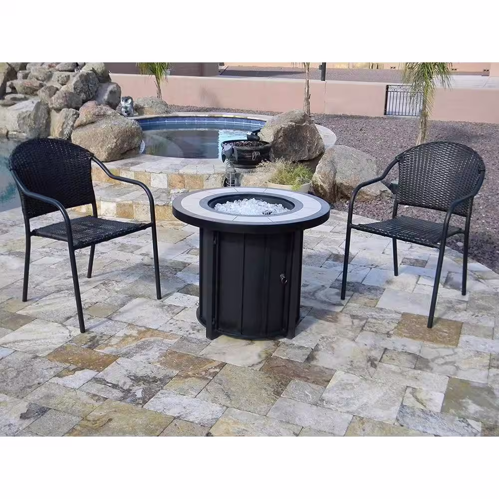 Hiland 40,000 BTU 30 in. Round Bronze Tile Top Propane Firepit