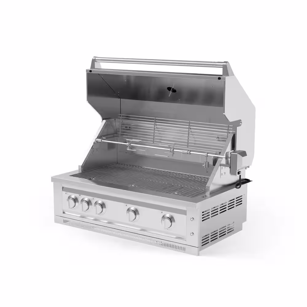 NewAge Products Outdoor Kitchen 5-Burner Natural Gas Grill in Stainless Steel with Ceramic Trays and Rotisserie Kit, 40 in.