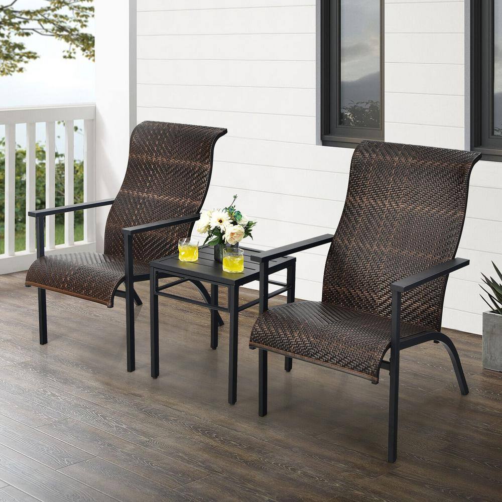 ANGELES HOME 3-Piece Wicker PE Rattan Outdoor Bistro Set with High Backrest and Armrest
