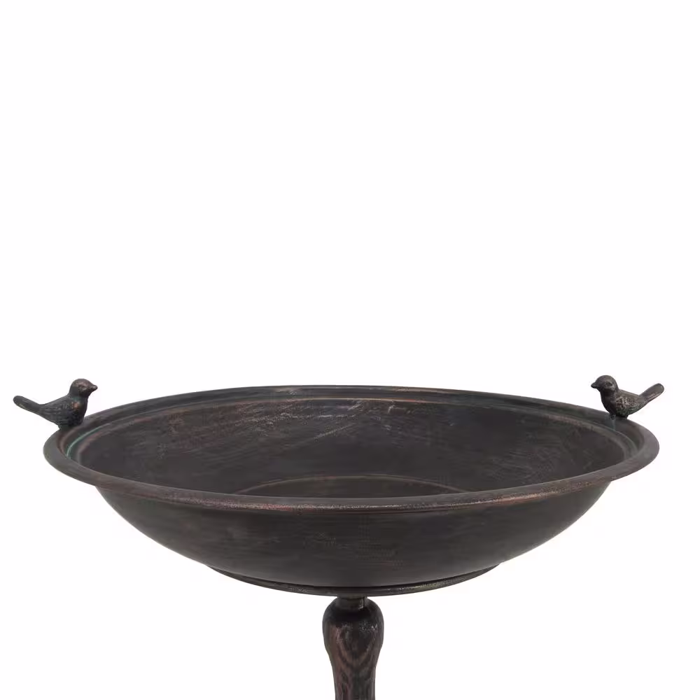 Zaer Ltd. International Bronze Round Pedestal Birdbath with Bird Details