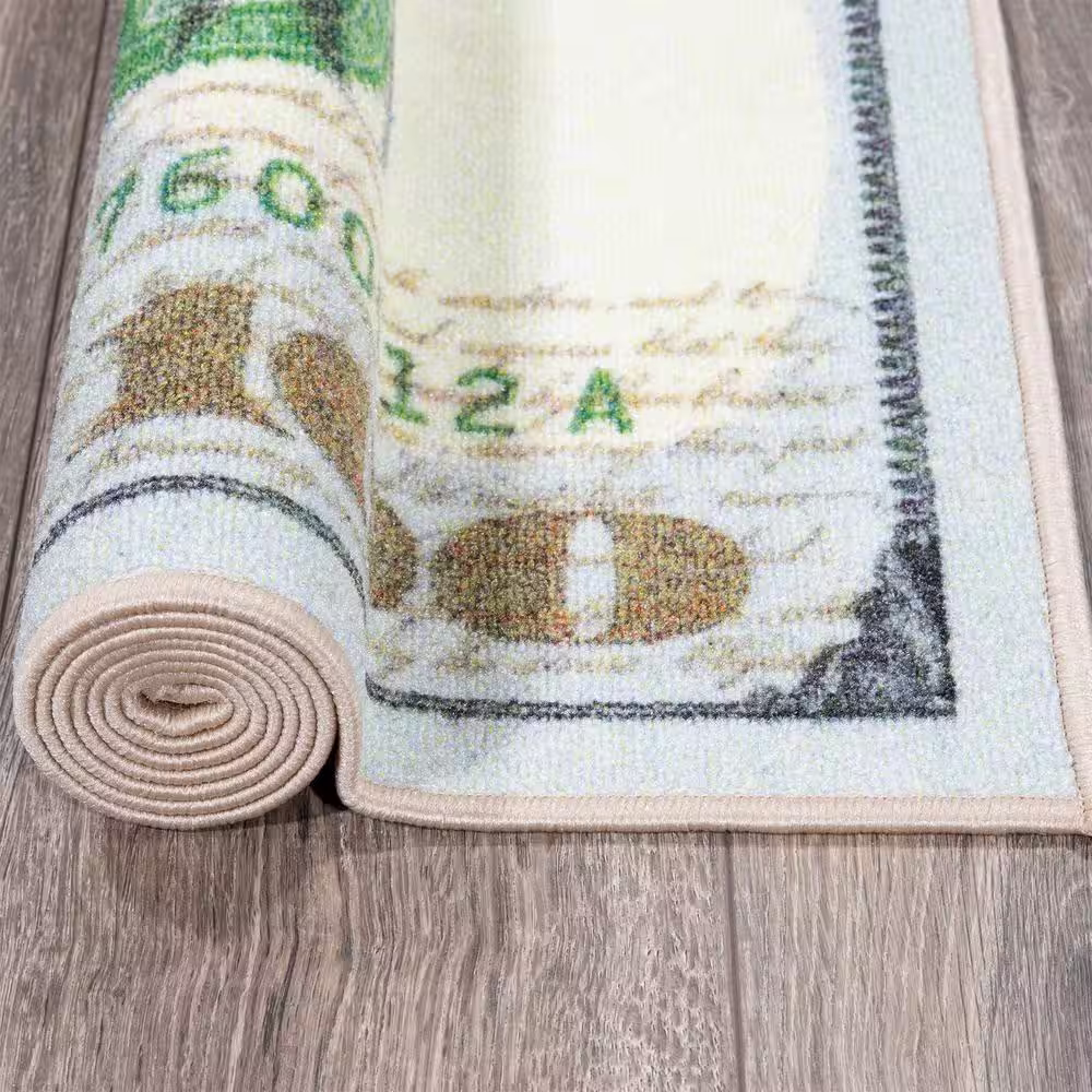 Ottomanson 100 Dollar Bill Collection Non-Slip Rubberback Money 22x53 Money Rug, 22 in. x 53 in., Multicolor