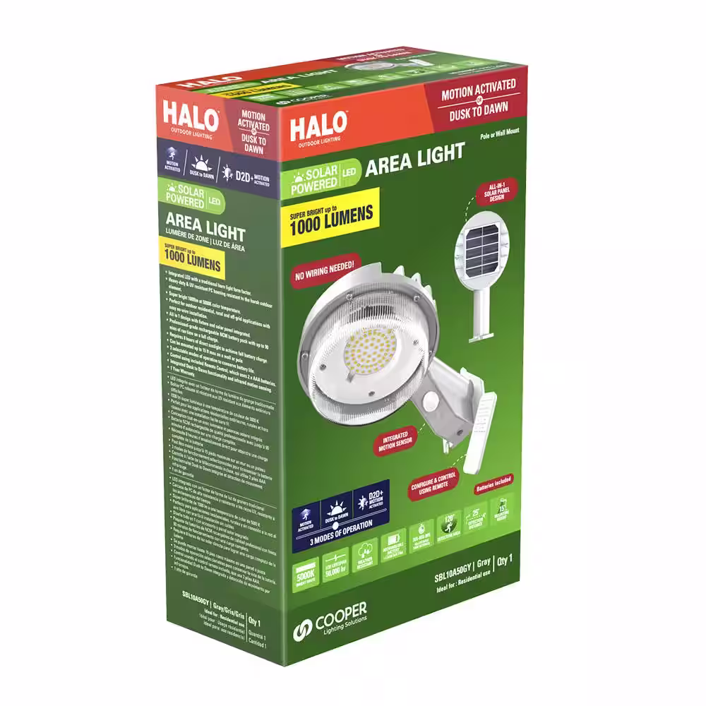HALO SBL 75-Watt Equivalent Integrated LED Gray MTN+D2D Outdoor Solar Barn Light, 1000 lumens at 5000K, weather resistant