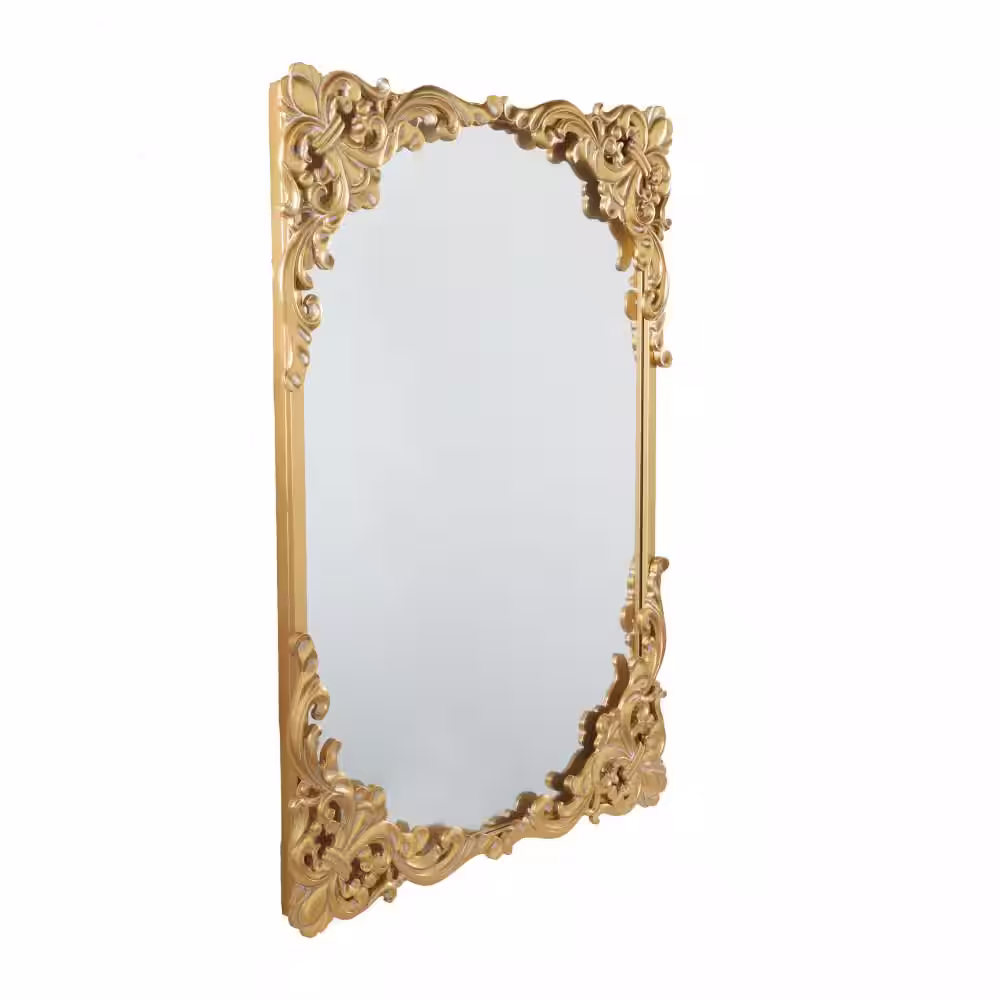 Litton Lane 41 in. x 30 in. Carved Acanthus Rectangle Framed Gold Floral Wall Mirror