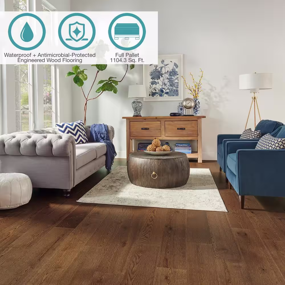 Pergo Defense+ Norwood Oak 3/8 in. T x 7.5 in. W Waterproof Distressed Engineered Hardwood Flooring (1104.3 sq.ft/pallet)