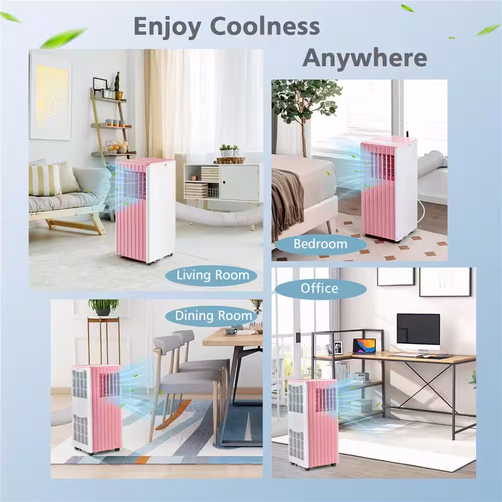 Costway 10,000 BTU Portable Air Conditioner AC Unit 3-in-1 Cools 350 Sq. Ft. with Dehumidifier Remote in Pink