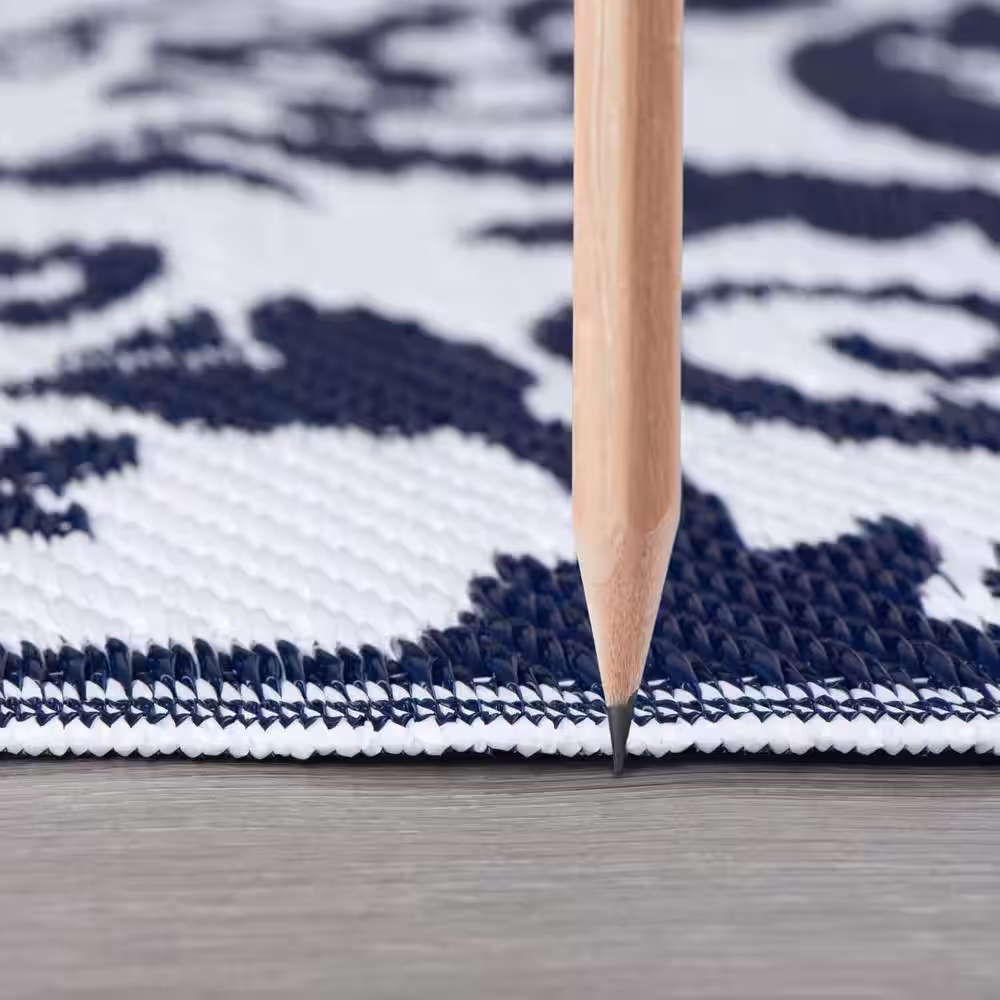 Tayse Rugs Sunset Scroll Navy 9 ft. x 12 ft. Indoor/Outdoor Area Rug