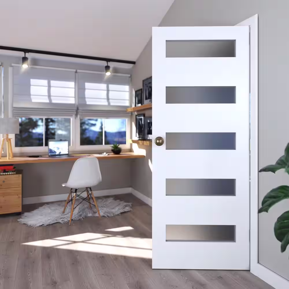 Stile Doors 32 in. x 80 in. 5 Lite Wood Satin Glass Primed Solid Core MDF Interior Door Slab