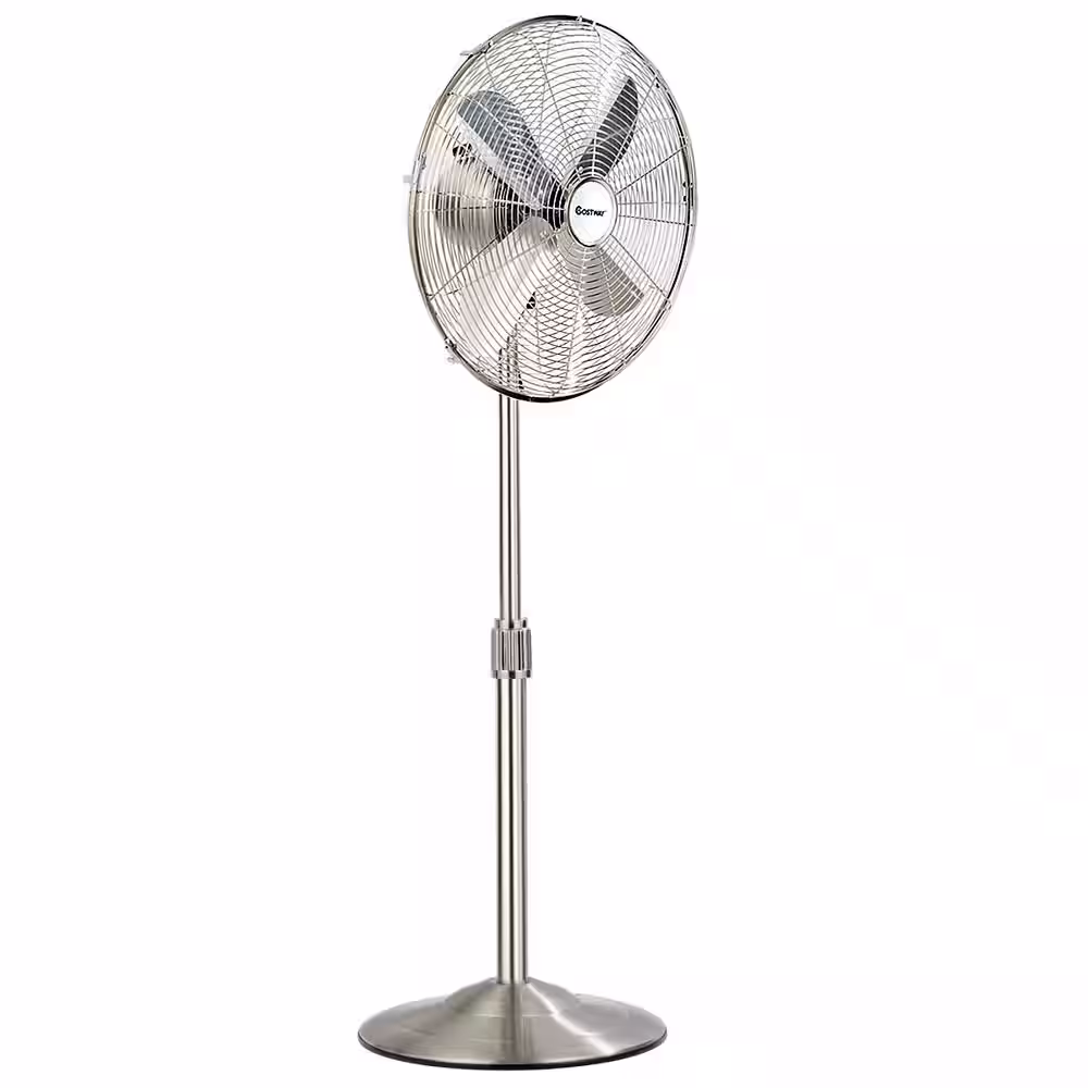 Costway Adjustable-Height 48.5 in. Metal Oscillating Pedestal Fan 3 Wind Speed with 4 Blades Sliver