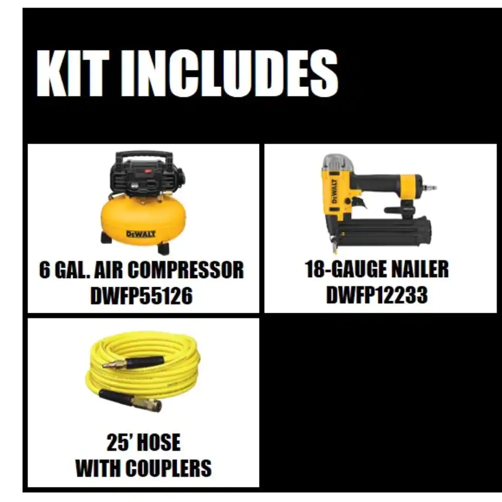 DEWALT 6 Gal. 165 PSI Heavy-Duty Electric Pancake Air Compressor, 18-Gauge Brad Nailer and 16-Gauge 2-1/2 in. Nailer