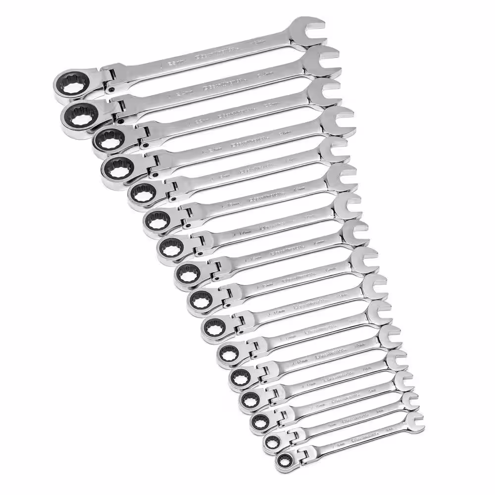 GEARWRENCH Metric 72-Tooth Flex Head Combination Ratcheting Wrench Tool Set (16-Piece)