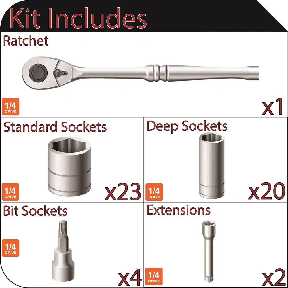 Husky 1/4 in. Drive Mechanics Tool Set (50-Piece)