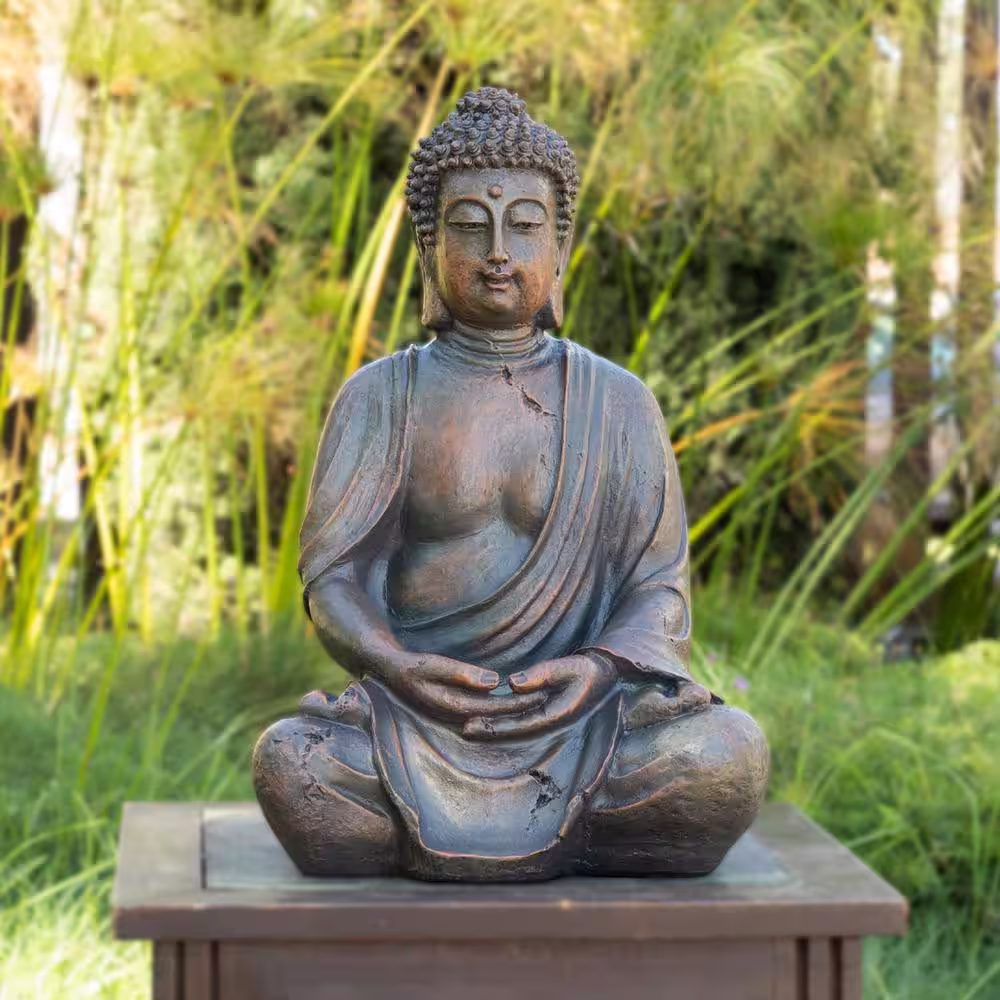 Alpine Corporation 15 in. Tall Indoor/Outdoor Meditating Buddha Statuary Decor
