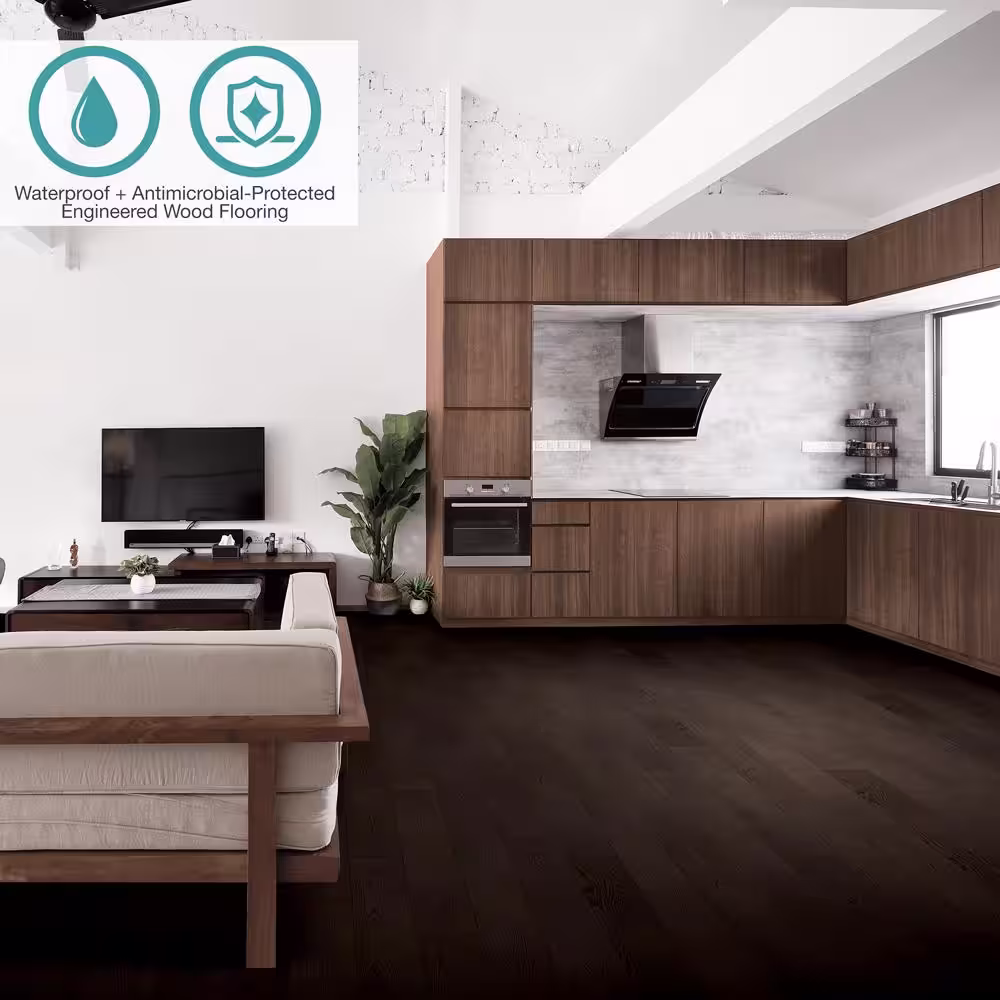 Pergo Defense+ Black Raven Oak 3/8 in. T x 7.5 in. W Waterproof Engineered Hardwood Flooring (24.5 sq.ft/case)