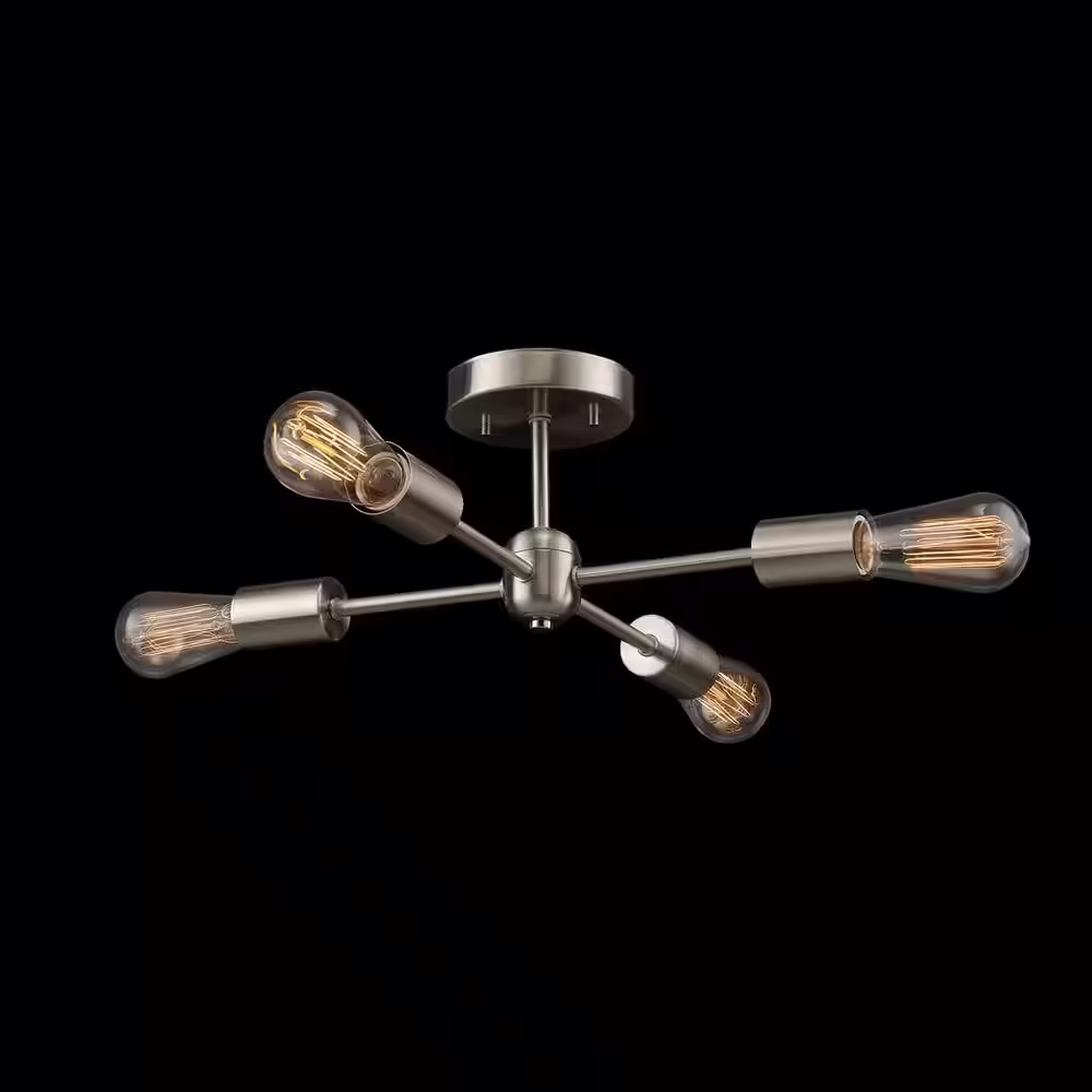 Globe Electric Vane 17 in. 4-Light Brushed Nickel Semi-Flush Mount