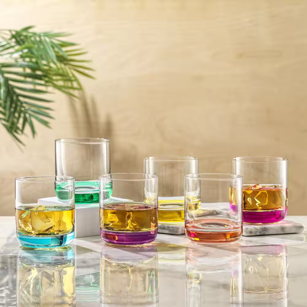 JoyJolt Hue 10 oz. Multi Colored Double Old Fashion Drinking Glass (Set of 6)