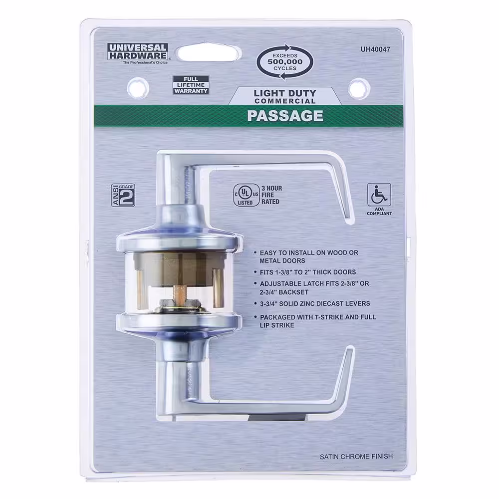 Universal Hardware Universal Hardware Light Duty Commercial Passage (hall/closet) Lever ADA UL 3-Hr Fire ANSI Grade 2, Satin Chrome Finish