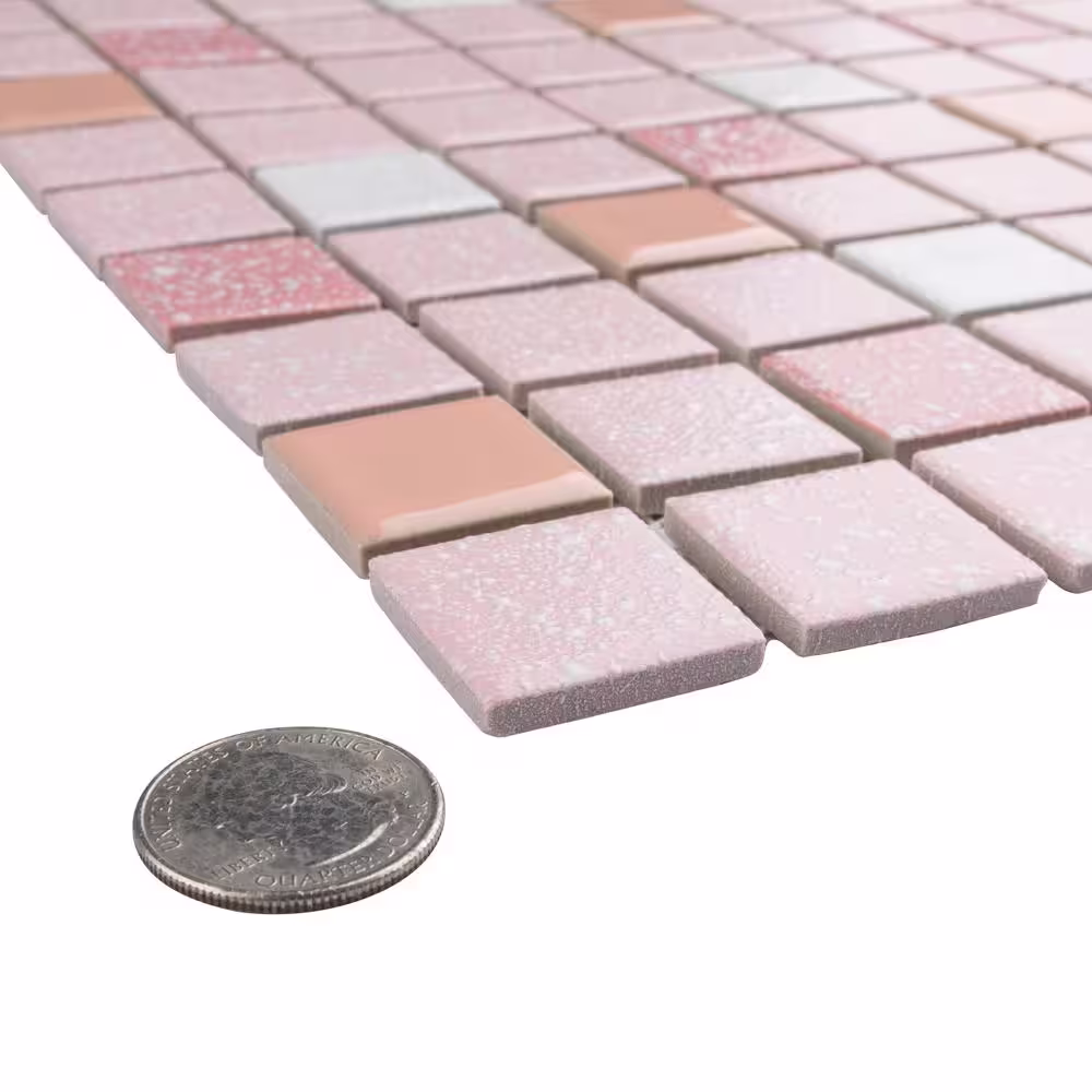 Merola Tile Crystalline Straight Edge Square Pink 11-3/4 in. x 11-3/4 in. Porcelain Mosaic Tile (29.4 sq. ft./Case)