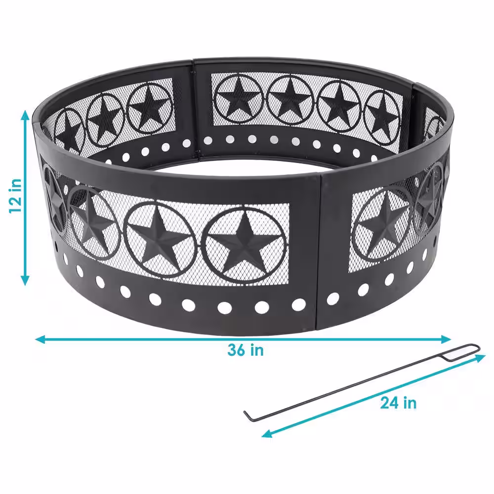 Sunnydaze Decor 36 in. Round Heavy-Duty Steel 4 Star Wood Burning Fire Pit Ring