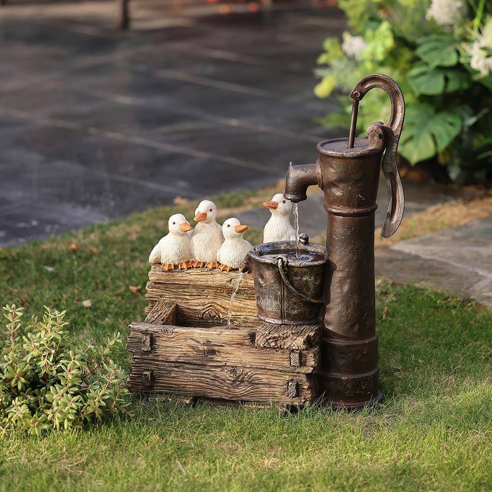 None Farmhouse Crate and Baby Ducks Outdoor Polyresin Cascade Fountain with LED Lights