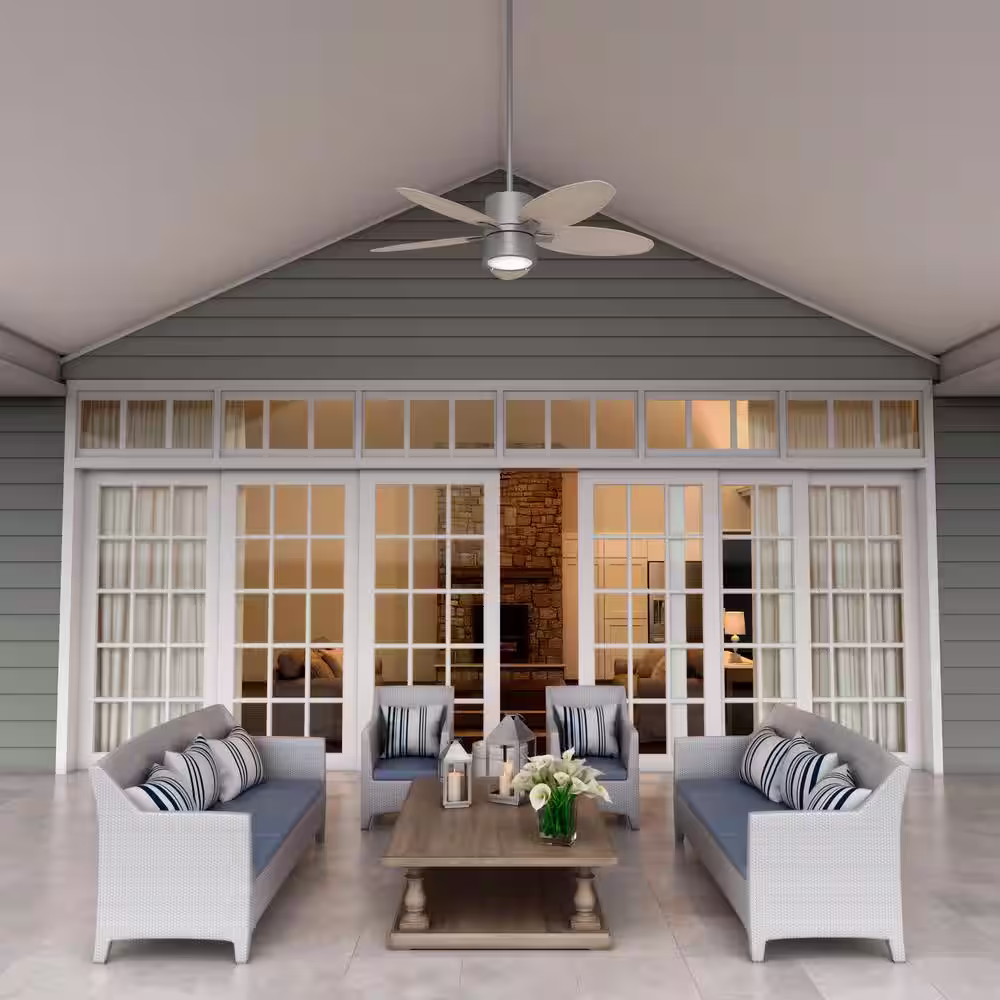 Hunter Amaryllis 52 in. Indoor/Outdoor Matte Silver Ceiling Fan with Light and Remote Control