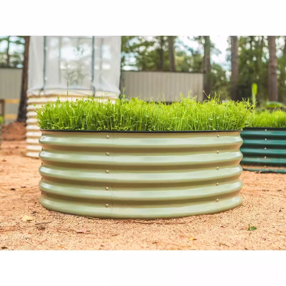 vego garden 17 in. Tall x 42 in. Round Olive Green Metal Round Raised Garden Bed Kit