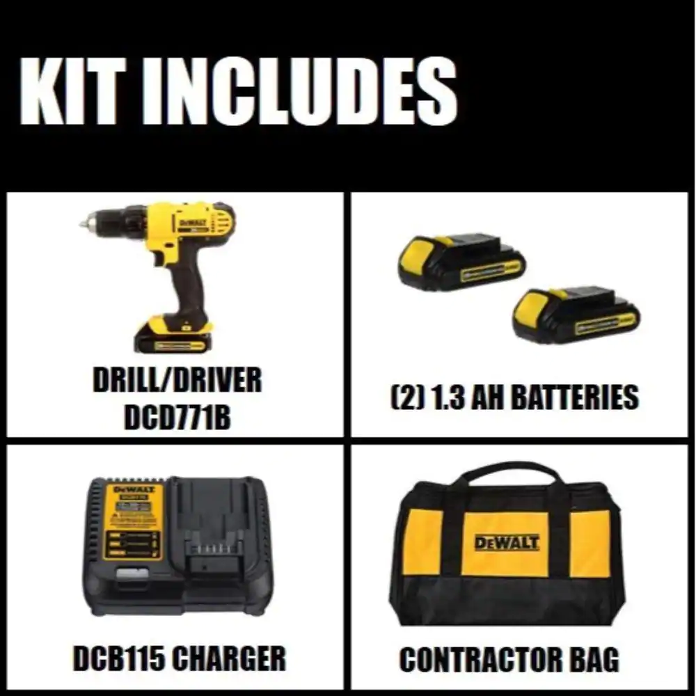DEWALT 20V MAX Cordless 1/2 in. Drill/Driver, (2) 20V 1.3Ah Batteries, Charger and Bag