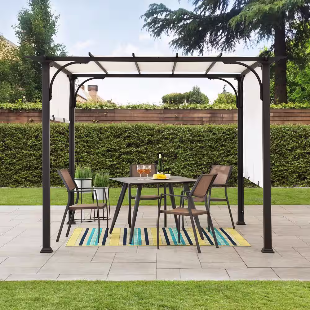 Sunjoy Locust 9.5 ft. x 9.5 ft. Black Steel Classic Pergola with Adjustable White Shade
