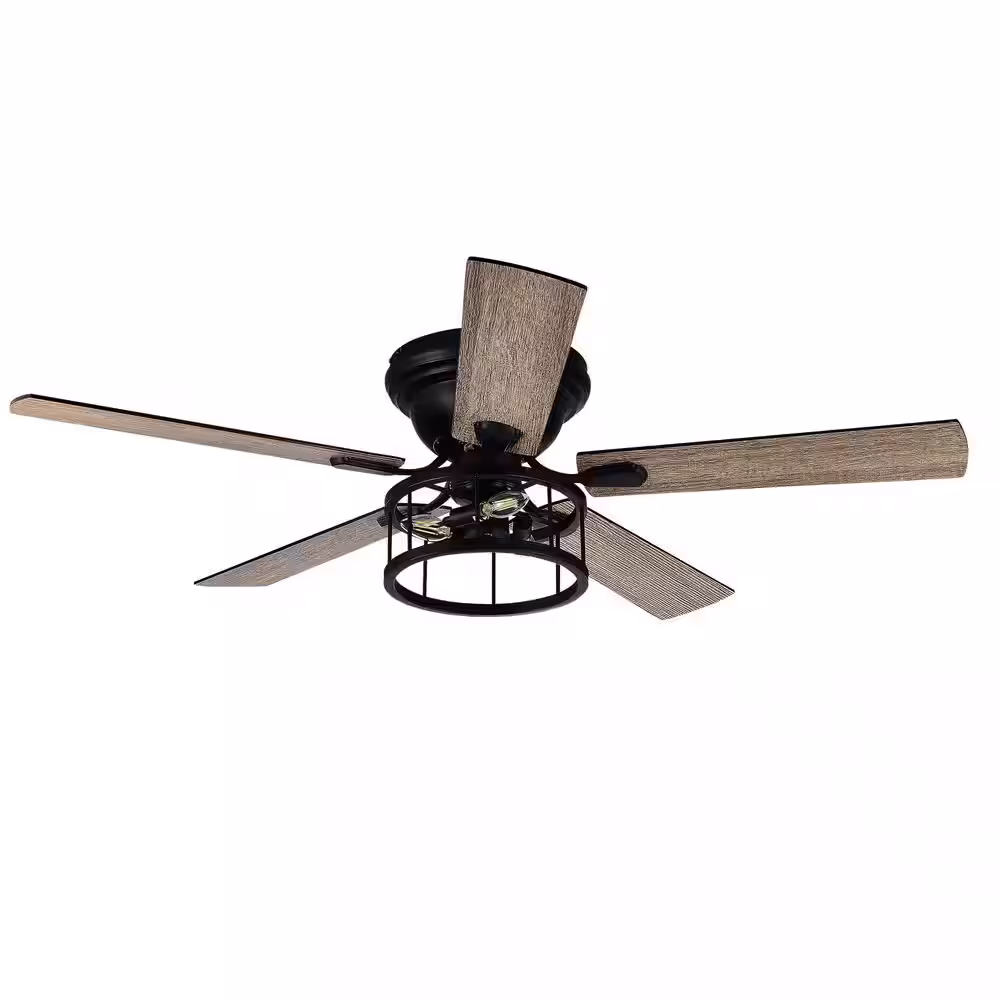 Lamober Broderick 52 in. Indoor Black Hugger Ceiling Fan with Light Kit and Remote Control Included