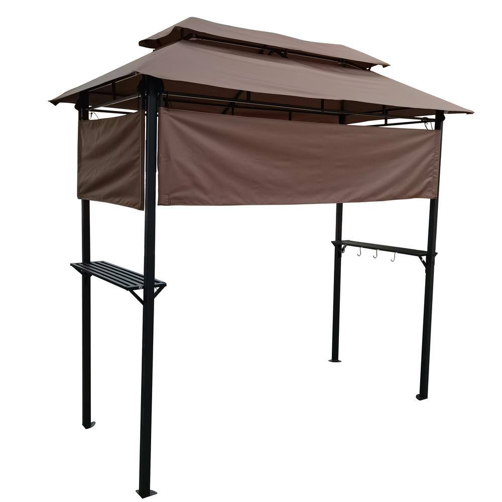 None 8 ft. x 4 ft. Metal Grill Gazebo with Soft Top Canopy and Steel Frame with Hook and Bar Counters, Fabric Light Brown