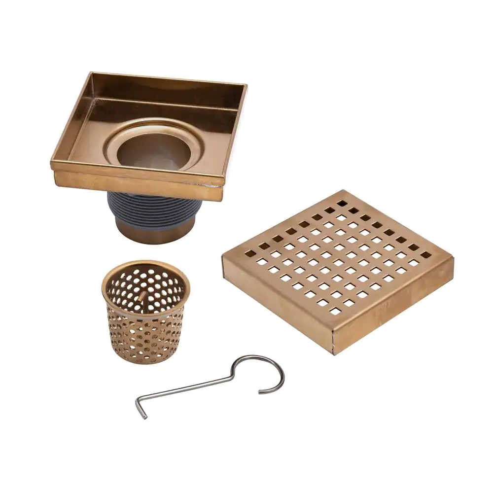 Oatey Designline 4 in. x 4 in. Stainless Steel Square Shower Drain with Square Pattern Drain Cover in Champagne Bronze
