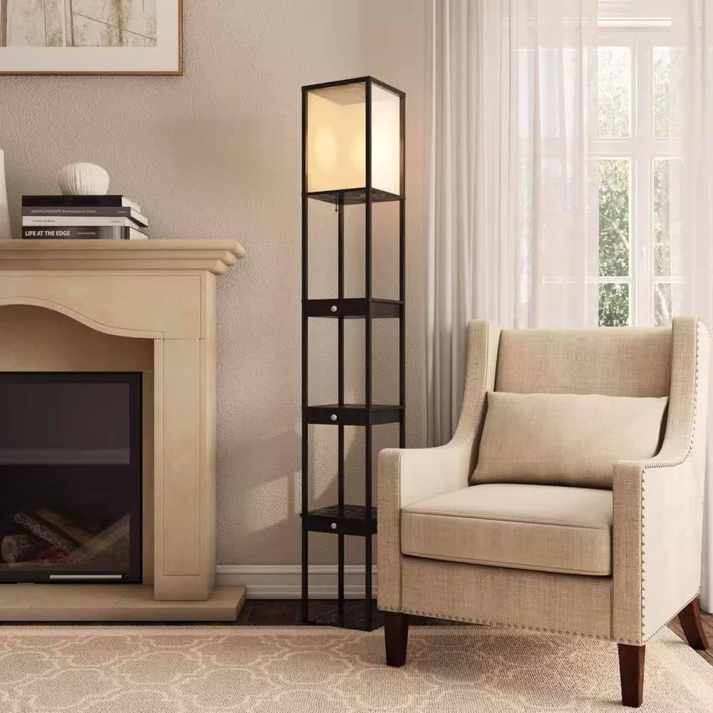 Adesso Murray 72 in. H Black Three Drawer Shelf Lamp