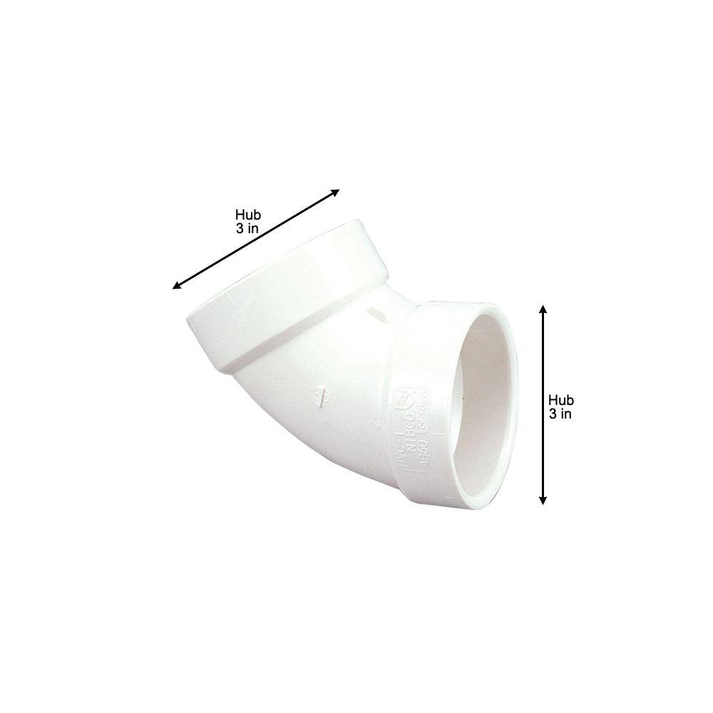 NIBCO 3 in. PVC DWV 60-Degree Hub x Hub Elbow Fitting