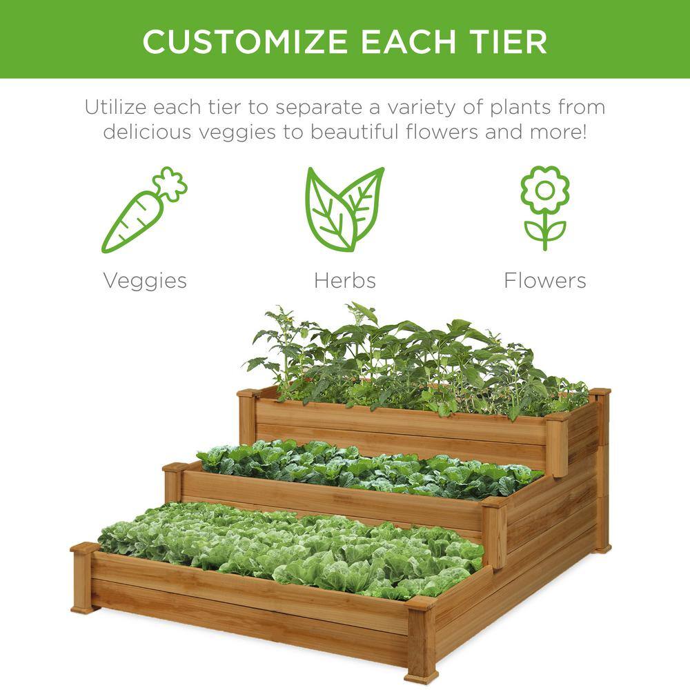 Best Choice Products 4 ft. x 4 ft. 3-Tier Wooden Raised Garden Bed Planter Kit for Plants, Vegetables, Outdoor Gardening - Acorn Brown