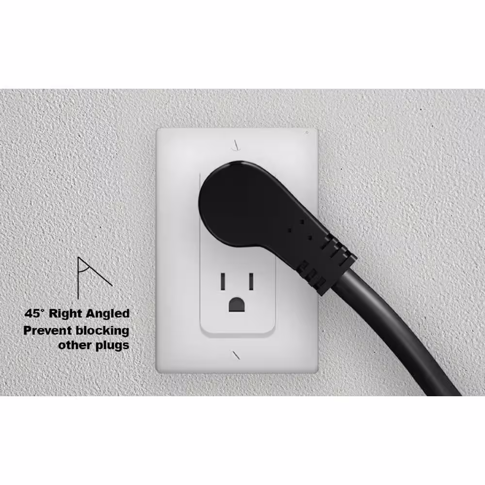 Micro Connectors, Inc 1 ft. 3-Conductors Low Profile Angled (NEMA 5-15P to NEMA 5-15R) SJT/16AWG Extension Cord (2-Pack)