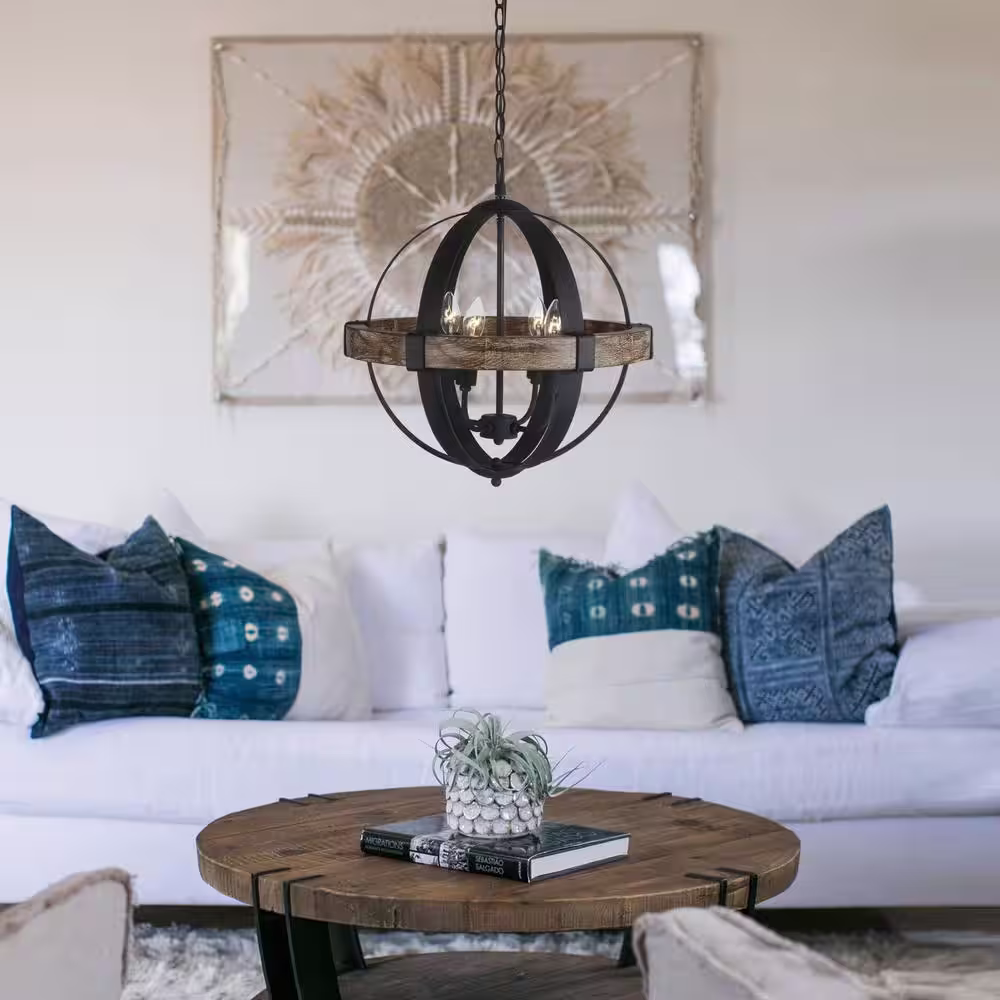 Parrot Uncle Landwehr 4-Light Candle Style Globe Chandelier with Wood Accents
