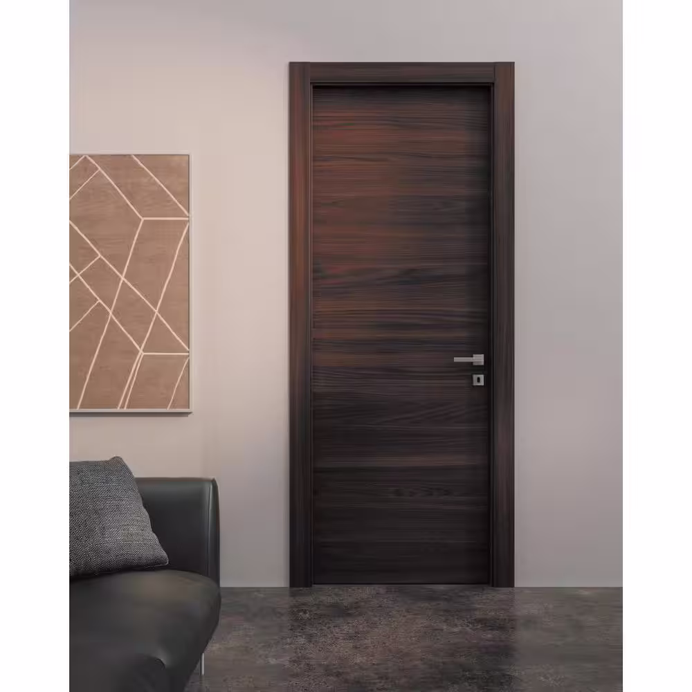 Sartodoors 0010 32 in. x 80 in. Flush No Bore Chocolate Ash Finished Pine Wood Interior Door Slab with Hardware