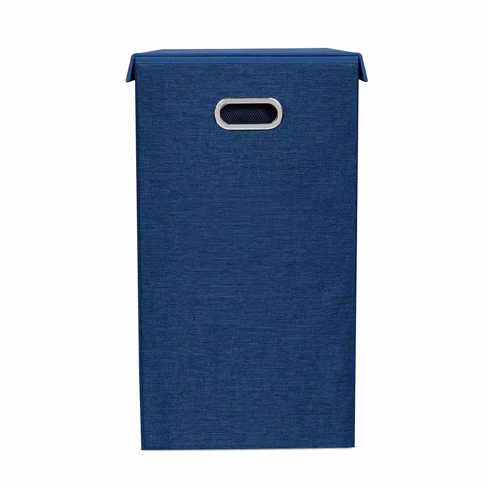 BirdRock Home Navy Single Linen Laundry Hamper with Lid and Removable Liner