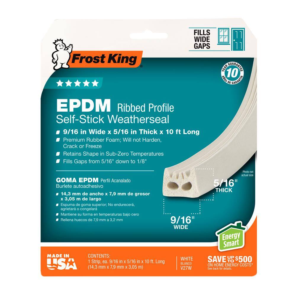 Frost King 9/16 in. x 5/16 in. x 10 ft. White EPDM Cellular Rubber Weather-Strip Tape Cushioned Ribbed