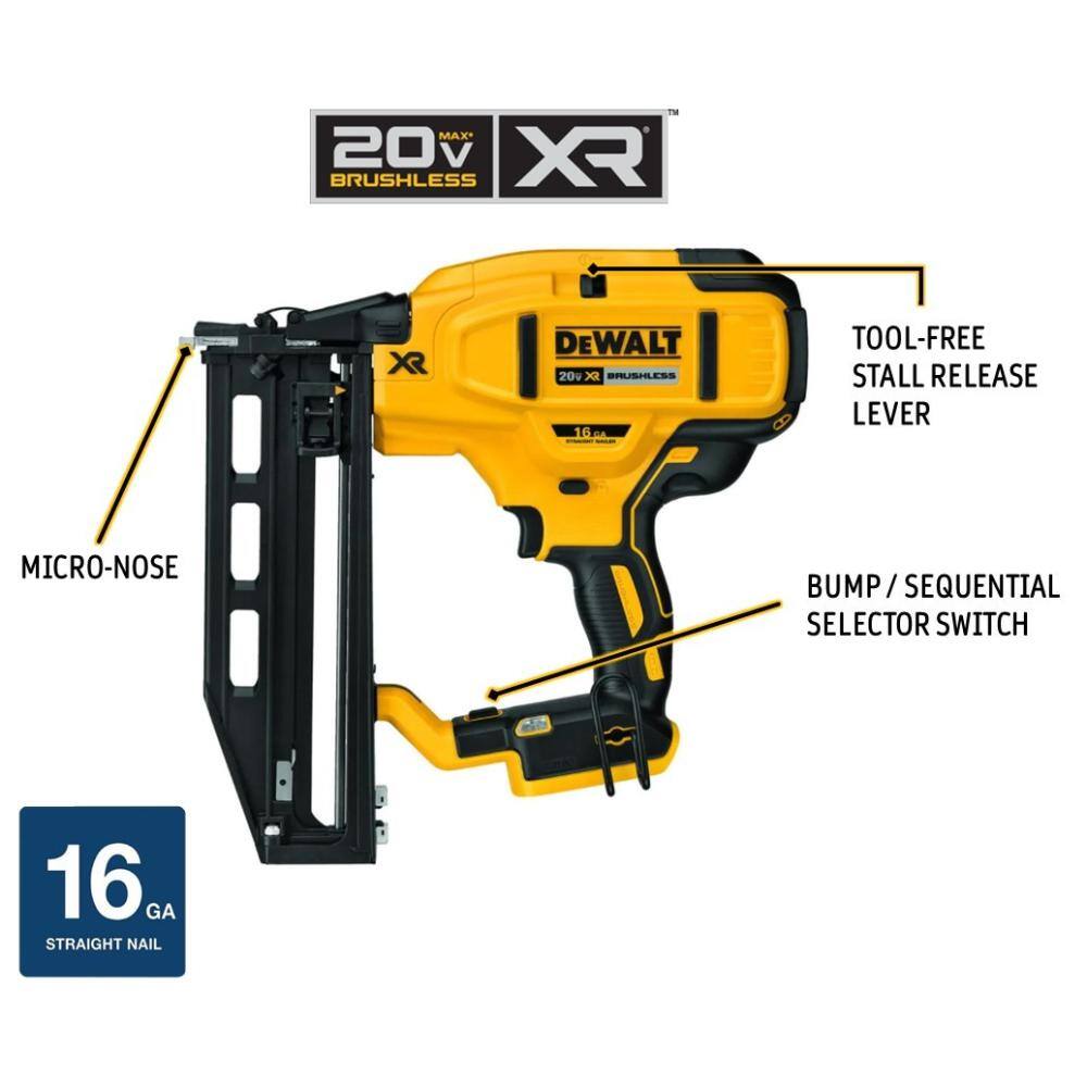 DEWALT 20V MAX Lithium-Ion Cordless XR 16-Gauge Finish Nailer with 20V Maximum 2.0Ah Compact Lithium-Ion Battery