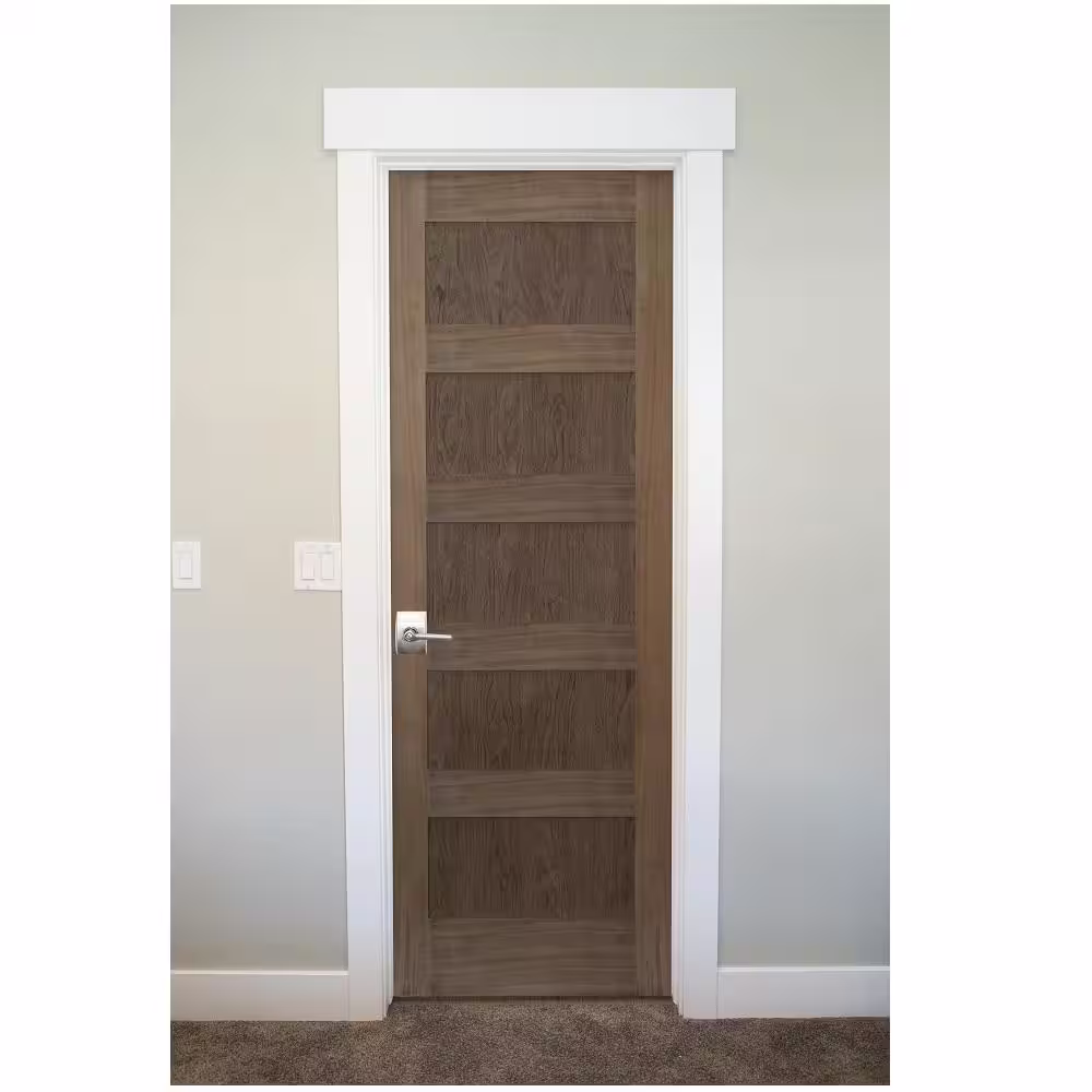 Stile Doors 28 in. x 80 in. Shaker Walnut 5 Panel Solid Core Wood Interior Door Slab