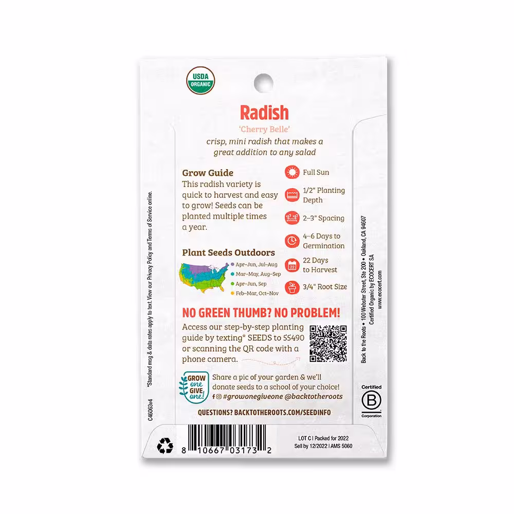 Back to the Roots Organic Cherry Belle Radish Seed (1-Pack)