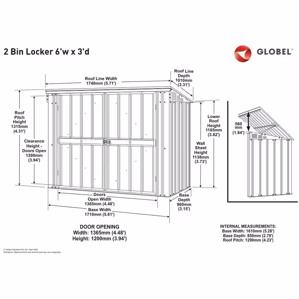Globel Do-it Yourself Storage Locker 7 ft. W x 3 ft. D Metal Outdoor Storage Shed with DBL Hinged Doors (15 sq. ft.)