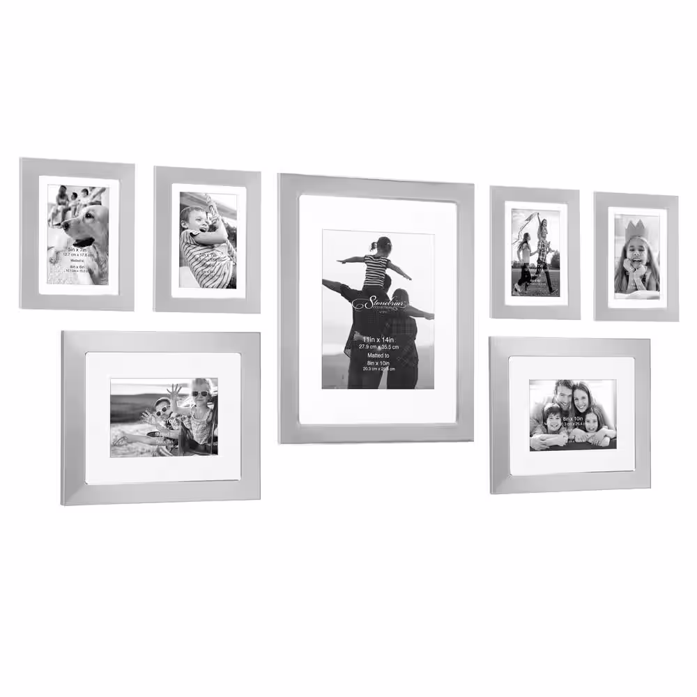 Stonebriar Collection Decorative Stamped Silver Picture Frame Set (Set of 7)