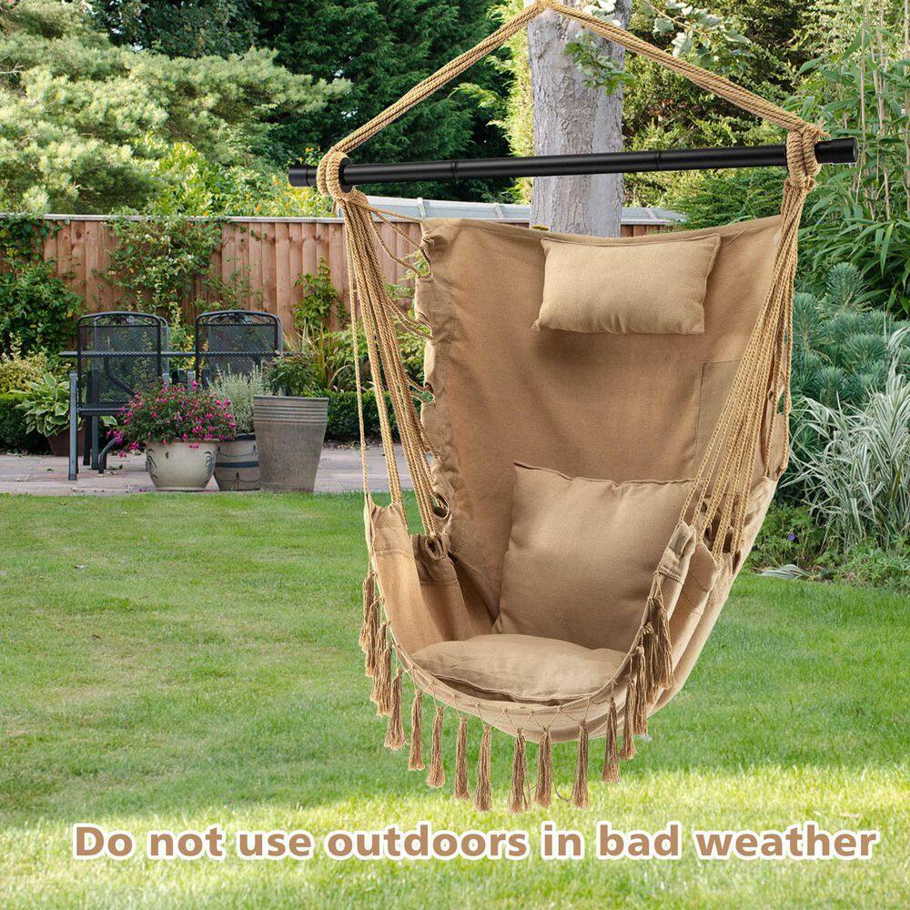 Alpulon 39 in. Tufted Victorian Hammock Chair Swing with Soft Pillow and Cushions in Beige