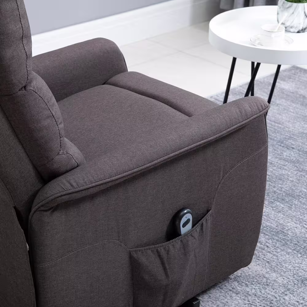 None Brown Polyester Power Lift Assist Recliner Chair