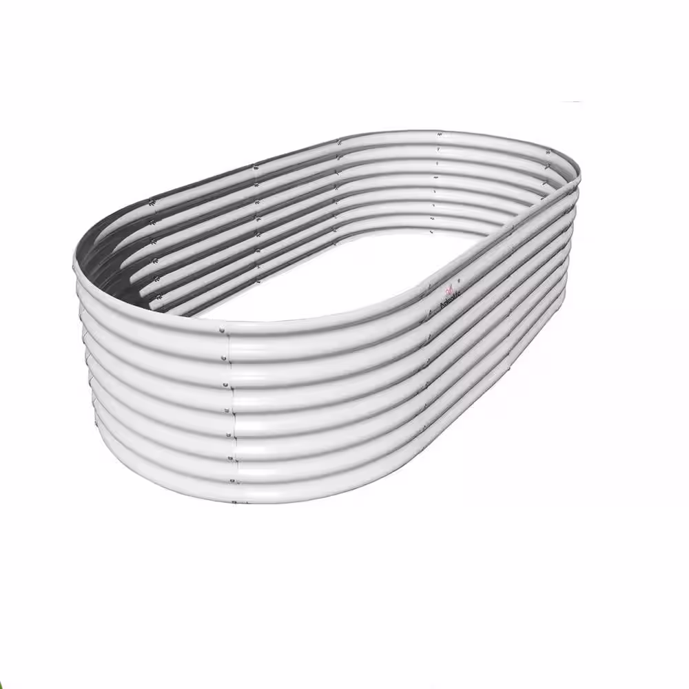 None 8 ft. L x 4 ft. W x 2 ft. H Outdoor White Galvanized Raised Steel Garden Bed Oval Above Ground Modular Planter Boxes