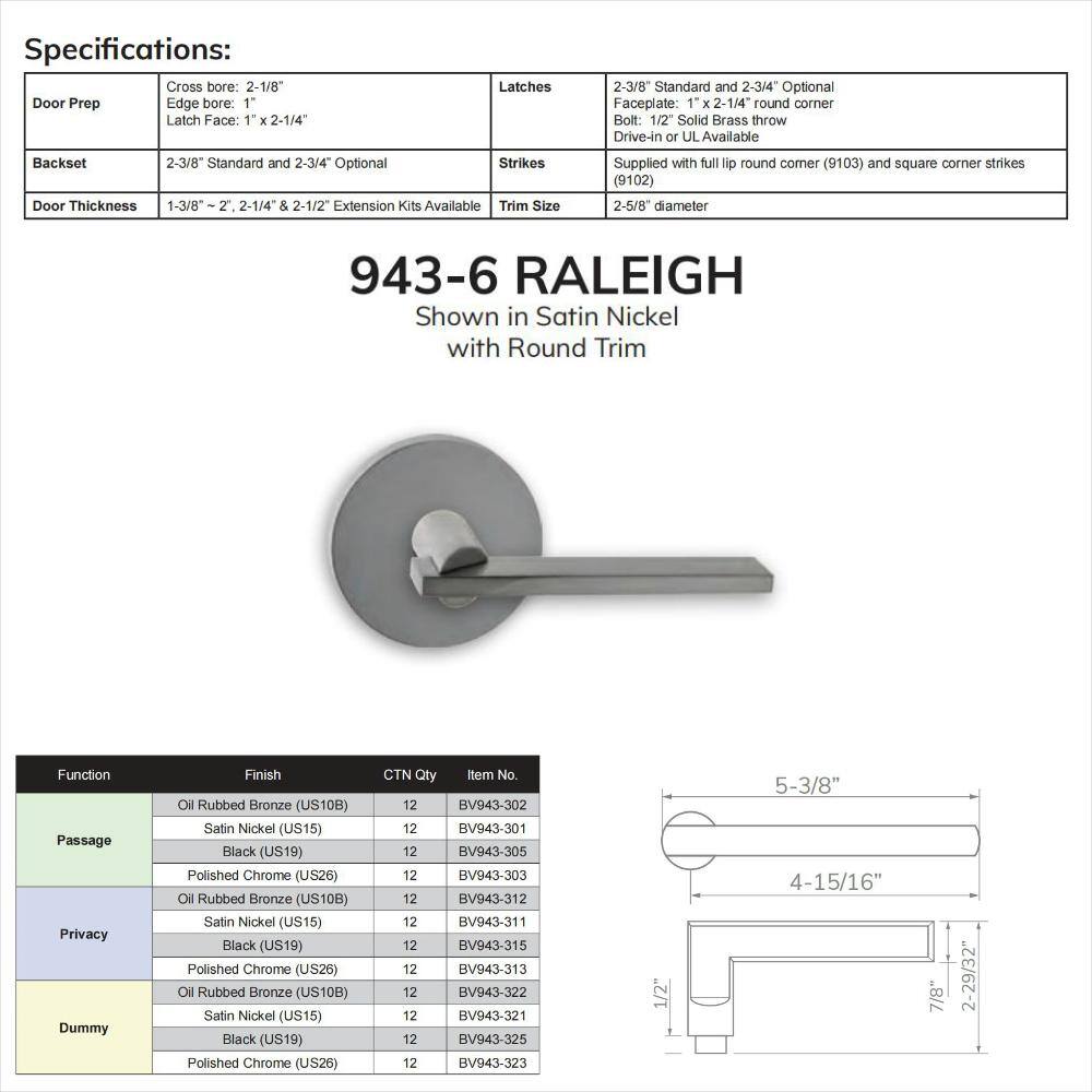 None 943-6 Dummy Door Lever Black