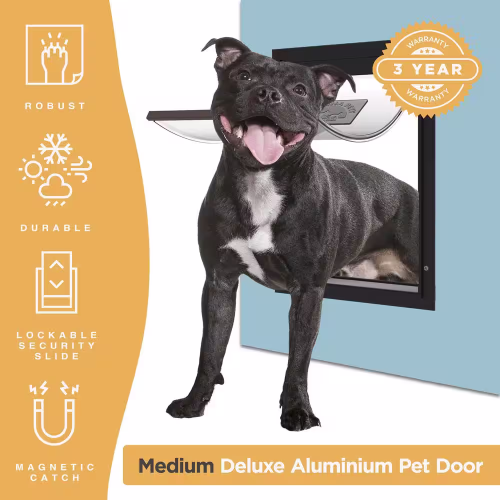 Hakuna Pets Medium Deluxe Aluminum Pet Door for Dogs, Adjustable Tunnel for Walls and Screens up to 2.8 in.