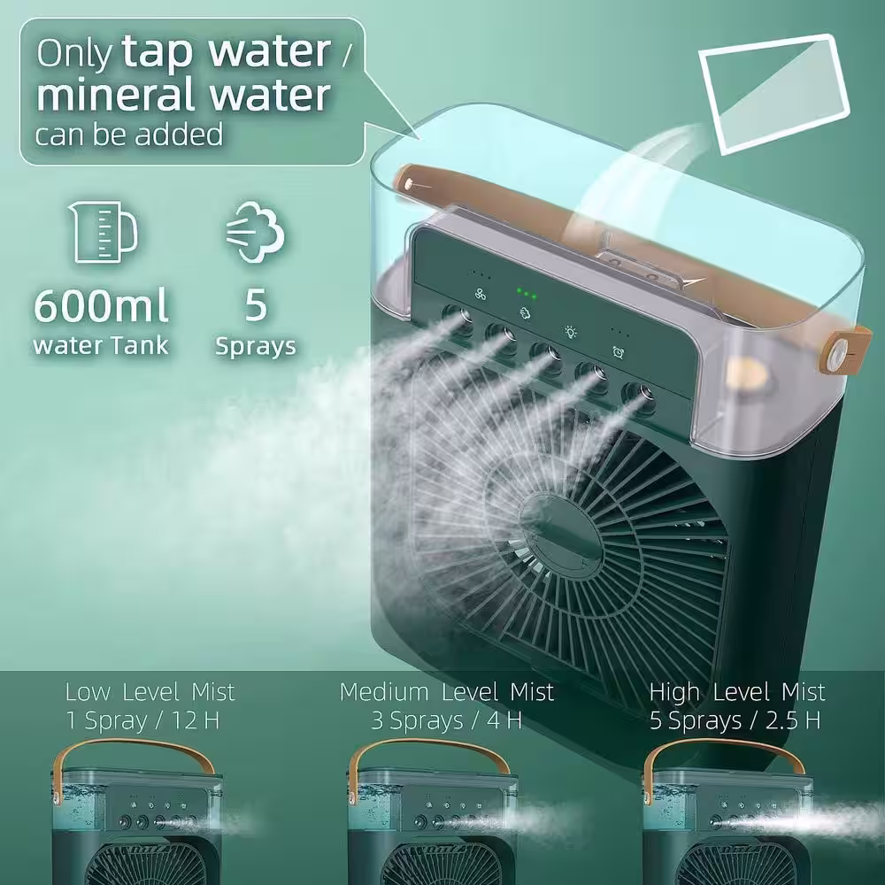 None 3-Speeds Portable USB Mini Air Conditioner Fan with 7 Color Lights 5 Jets